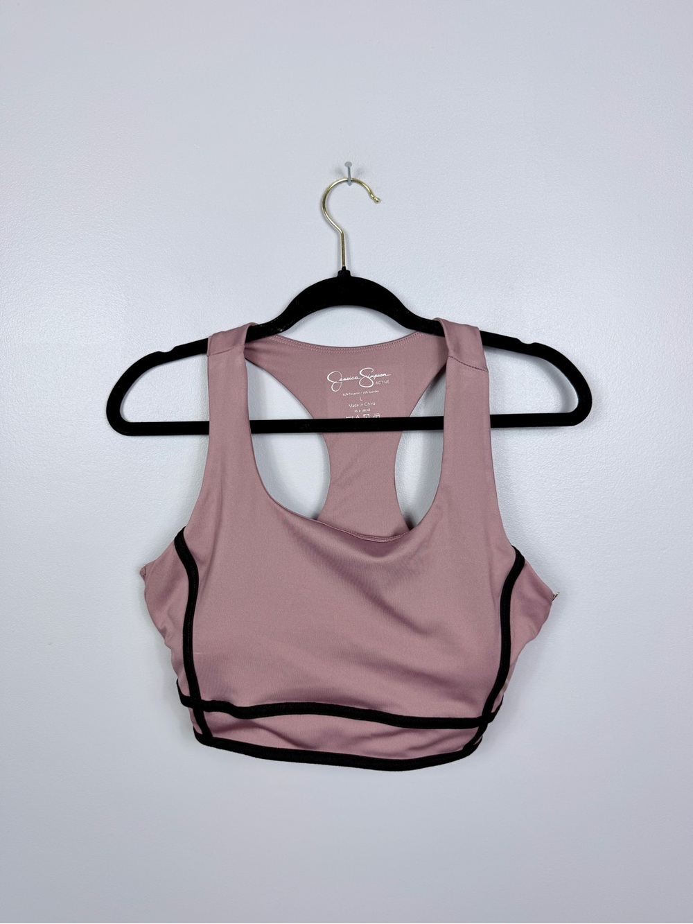 NWT Jessica Simpson dusty rose mackenzie thick strap sports bra size large